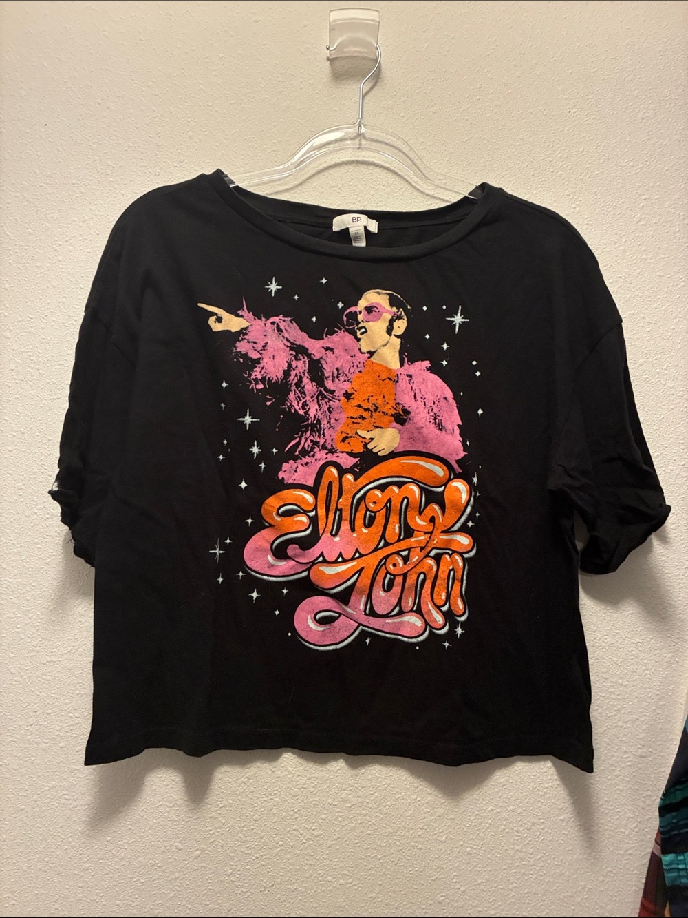 bp Black Short Sleeve Elton John Graphic Tee with Pink and Orange Print